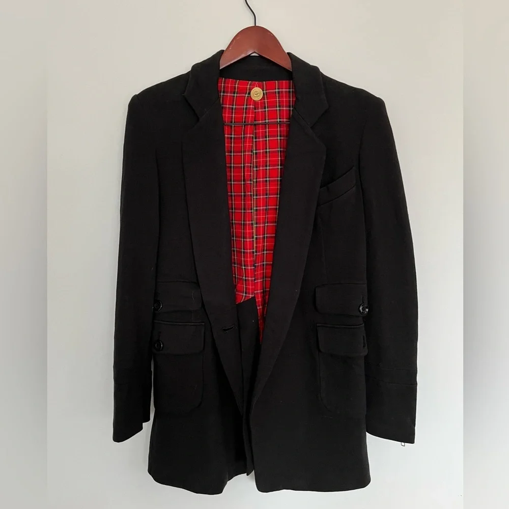 Vintage Black Blazer with Red Plaid Tartan Lining The Battalion Size Small - Picture 2 of 8